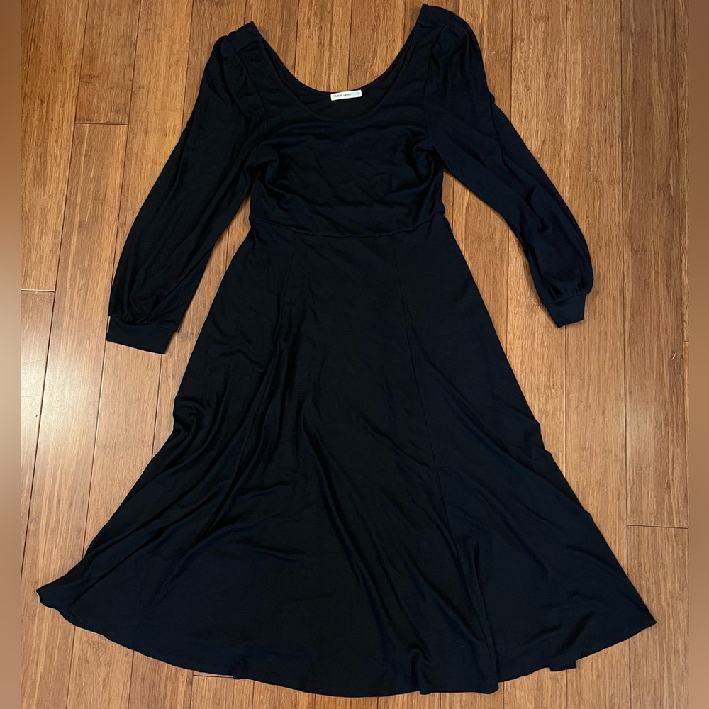 Marine Layer Lexi Long Sleeve Rib Midi Black Dress Size L Comfort Stretch
